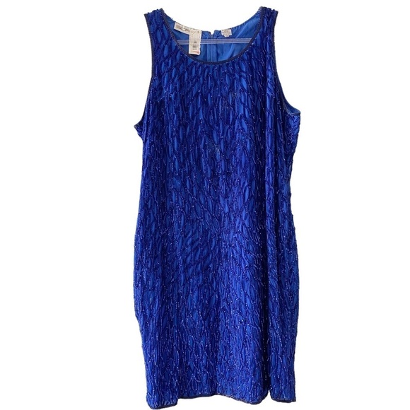 Scala Vintage Silk & Sequin Royal/Cobalt Blue Sleeveless Cocktail Dress Size 2X - Picture 5 of 16